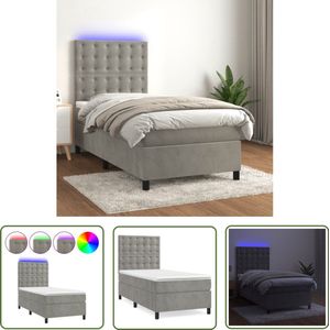 vidaXL Boxspring met LED lichtgrijs 100x200 cm Boxspring - Led Bed - Velvet Bed - Tweepersoonsbed - King Size Bed