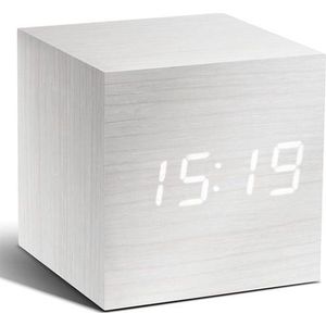 Gingko Wekker - Alarmklok Cube Click Clock wit - witte LED