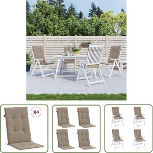 vidaXL Tuinstoelkussens 4 st - Hoge rug - Taupe Tuinstoel Kussentje - Buitentool Kussen - Lounge Kussen - Outdoor Kussen - Zitzak Kussen
