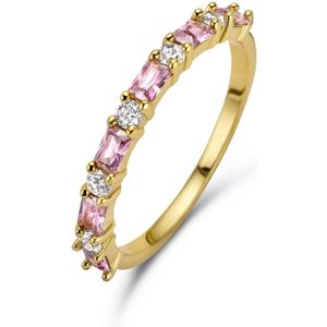 New Bling 9NB-0960-52 Zilveren Ring - Dames - Zirkonia - Rond en Baquette - Maat 52 - Wit en Roze - Goudkleurig