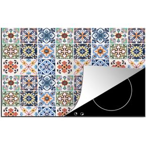 KitchenYeah® Inductie beschermer 81.6x52.7 cm - Design - Bloemen - Oranje - Blauw - Abstract - Kookplaataccessoires - Afdekplaat voor kookplaat - Inductiebeschermer - Inductiemat - Inductieplaat mat