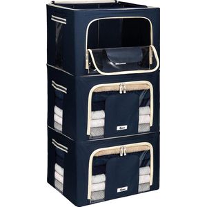 Starre opvouwbare kledingopbergbox met ritssluiting, metalen frame, opbergtas voor dekbedden, kleding, beddengoed, stabiele opbergdoos voor kleding, stapelbare kledingdoos