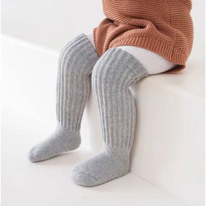 Ychee - Anti slip Kinder Sokken - Kousen - Lange Sokken - Extra Grip - Veilig - Lopen - Spelen - Comfort - Stretch - Grijs - 3-5 jaar - Maat: Medium
