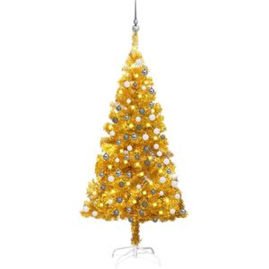 vidaXL - Kunstkerstboom - met - verlichting - en - kerstballen - 150 - cm - PET - goud