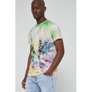 Heren / Mannen korte mouw T-shirt | Wit | Blauw | Groen | Paint Print | - Maat L