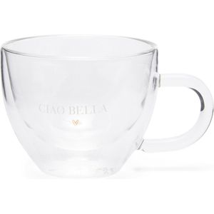 Riviera Maison dubbelwandig thee - koffieglas met tekst - Ciao Bella Double Wall Glass - Transparant - Glas - Maat M - 230 ML