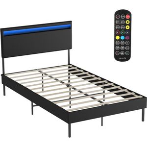 Bedframe met-hoofdeinde Lattenbodem 12 latten Home Collectie Bedframe 120*200CM zwart Leer met LED