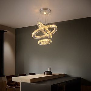 3 Ring Crystal | LED Kroonluchter Verlichting | Met Afstandsbediening | Hanglamp | Chroom | Kroonluchter | Woonkamer of Slaapkamer | 3 Ringen D40x30x20cm | Dimbaar
