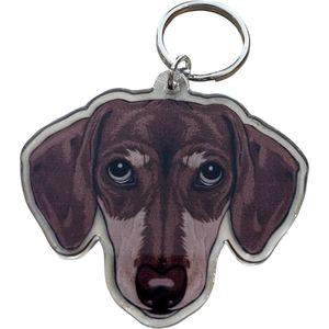 Teckel - sleutelhanger - ringsleutelhanger - plastic - kunststof - teckelkop - hondenkop - kop - hond - donker bruin