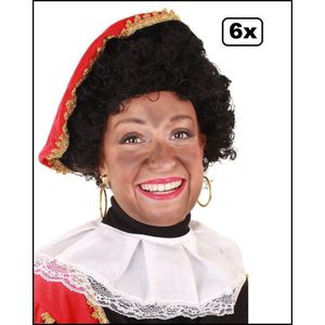 6x Piet pruik zwart krul met verstelbare kap zwart - Sinterklaas sint en piet themafeest party