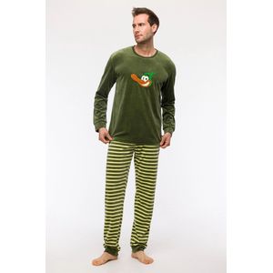 Woody pyjama jongens/heren velours - kakigroen - eend - 242-10-PLC-V/753 - maat XXL