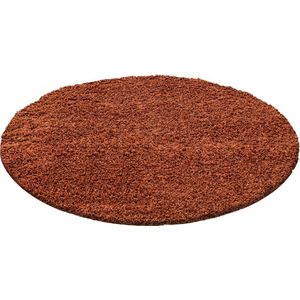Tapijtenloods Basic Rond Shaggy vloerkleed Terra / Oranje Hoogpolig- 160 CM ROND