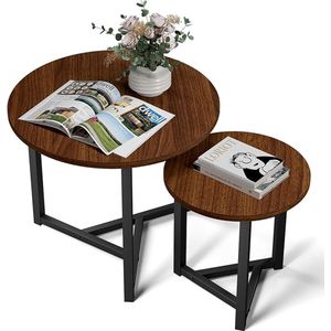 salontafel - woonkamertafel \ banktafel met mandfunctie, gedekte tafel, geometrisch, stalen frame, voor woonkamer, slaapkamer Set of 2 ‎60 x 60 x 50 cm