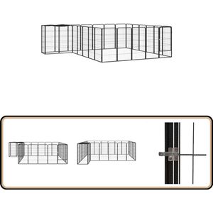 vidaXL Hondenkennel - 26 panelen - Zwart Staal Hondenkennel - Hondenren - Hondenverblijf - Staalkabels - Buitendogge
