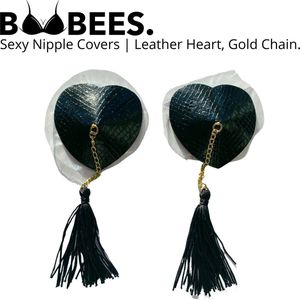 BOOBEES Erotische Tepelstickers - Nipple Covers - Black Leather Heart - Borst Sieraad Accessoire - Tepel kwastjes