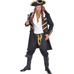 Magic By Freddy's - Piraat & Viking Kostuum - Lange Jas Zeerover Hoofdman Duinkerken Zwart - Zwart - Medium - Carnavalskleding - Verkleedkleding
