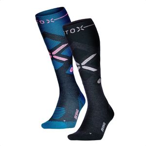 STOX Energy Socks - 2 Pack Skisokken voor Vrouwen - Premium Compressiesokken - Kleuren: Zeegroen/Roze en Donkerblauw/Roze - Maat: Medium - 2 Paar - Voordeel