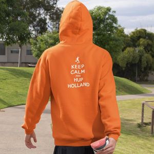 Oranje EK WK Koningsdag Hoodie Keep Calm & Hup Holland Back (MAAT 3XL - UNISEKS FIT) | Oranje kleding / truien | WK & EK Feestkleding