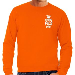 Bellatio Decorations Koningsdag sweater voor heren - koning pils dag - oranje - feestkleding XL