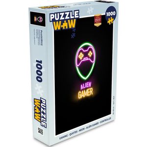 Puzzel Gaming - Quotes - Neon - Alien gamer - Controller - Legpuzzel - Puzzel 1000 stukjes volwassenen
