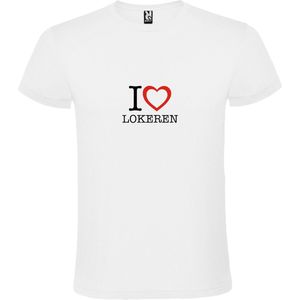 Wit T shirt met print van 'I love Lokeren' print Zwart / Rood size M