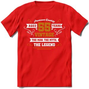55 Jaar Legend T-Shirt | Goud - Wit | Grappig Verjaardag en Feest Cadeau Shirt | Dames - Heren - Unisex | Tshirt Kleding Kado | - Rood - XXL
