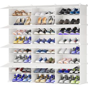 Schoenenkast, schoenenkast, grote capaciteit, doe-het-zelf kunststof, stofdicht, afneembare partitie schoenendozen, schoenenorganizer voor hal, slaapkamer, woonkamer, ingang, wit, 3 x 8 cm