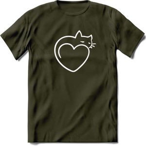 Sleepy Cat - Katten T-Shirt Kleding Cadeau | Dames - Heren - Unisex | Kat / Dieren shirt | Grappig Verjaardag kado | Tshirt Met Print | - Leger Groen - M