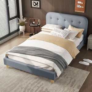 Sweiko Gestoffeerd bed, 140 x 200cm Tweepersoonsbed (zonder matras), Linnen, Minimalistische stijl, Grijs