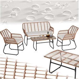 tectake® Bistroset Molfetta XL - Tuinset voor 4 Personen - Weerbestendige Loungeset - 2 Tuinstoelen, Tuinbank en Tuinafel - Inclusief comfortabele Kussens - Voor Tuin, Balkon en Terras