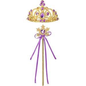 Het Betere Merk - Prinsessen Speelgoed meisje - Prinses Kroon (Tiara) - Toverstaf - Prinsessen Handschoenen - Voor bij je Verkleedkleding - Paars - Goud