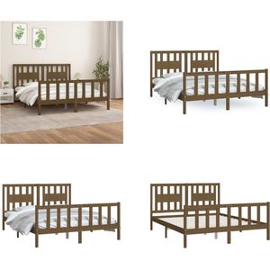 vidaXL Bedframe en hoofdbord hout honingbruin 150x200 cm 5FT King Size - Bedframe - Bedframes - Bed - Bedombouw