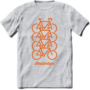 Amsterdam Fiets Stad T-Shirt | Souvenirs Holland Kleding | Dames / Heren / Unisex Koningsdag shirt | Grappig Nederland Fiets Land Cadeau | - Licht Grijs - Gemaleerd - S