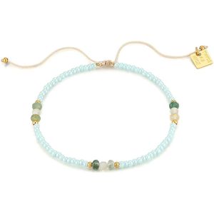 Twice As Nice Armband in goudkleurig edelstaal, lichtblauw, groen en wit 15 cm+4 cm