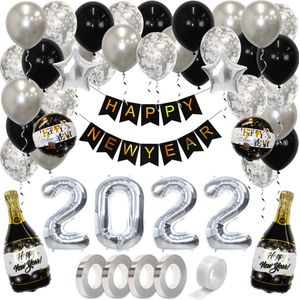 2022 Happy New Year Versiering Oud En Nieuw Feest Artikelen Helium Ballonnen NYE Feest Versiering Zilver – 76 Stuks