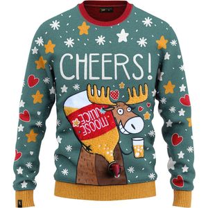 JAP Christmas Interactieve Kersttrui (maat 3XL) - 100% Gerecycled - Kriebelt niet - Kerstcadeau volwassenen - Foute Kersttrui dames en heren XXXL - CHEERS! Moose Juice - Groen