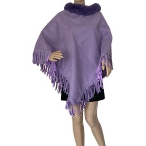 Dames warme Poncho driehoekig Suede look met Imitatiebont 40798 Onesize Paars