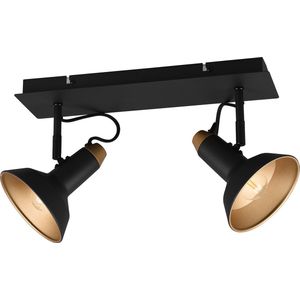 LED Plafondspot - Torna Rollo - E14 Fitting - 2-lichts - Rechthoek - Mat Zwart - Aluminium