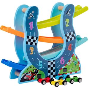 ZaciaToys Houten Knikkerbaan - Jodelbaan - Autobaan - Racebaan Met 4 Auto’s - ZigZag - Speelset - Knikkerbaan - Houtenspeelgoed - KerstCadeau - SinterklaasCadeau - Pakjesavond - Educatief Speelgoed