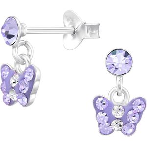Joy|S - Zilveren vlinder oorbellen - bedel oorknoppen - lila paars kristal