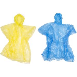 Benson Wegwerp regenponcho's - transparant - met muts - 30 stuks - geel en blauw