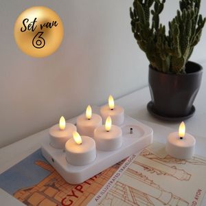 Ozocozy - Oplaadbare Waxinelichtjes - 6 Stuks - Met Afstandsbediening - 48+ Branduren - Timerfunctie - Theelichtjes - Horeca Kaarsen - Oplaadbare LED Kaarsen - Veilig & Duurzaam