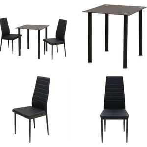vidaXL Eetkamerset tafel en stoel zwart 3-delig - Eetkamertafel En Eetkamerstoel - Eetkamertafels En Eetkamerstoelen - Eetkamer Set - Keukentafel