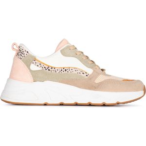 POSH by Poelman CHARLIE Dames Sneakers - Beige met oranje combinatie - Maat 36