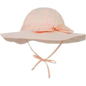 Zonnehoedje Zalmroze Effen hoed met strik baby meisje dreumes 6 t/m 18 maanden - zalmroze zomer hoed