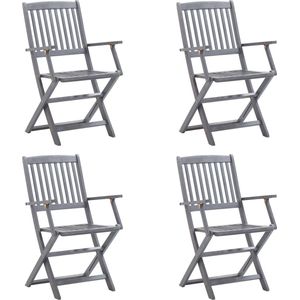vidaXL Tuinstoelen 4 st inklapbaar - Acaciahout Tuinstoelen - Houten Stoelen - Acacia Hout - Vouwstoelen - Grijs