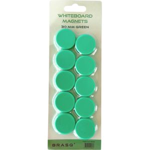 BRASQ Magneten Voor Whiteboard, Magneetbord, Memobord of Magnetisch Tekenbord - Groen 30mm - 10 stuks