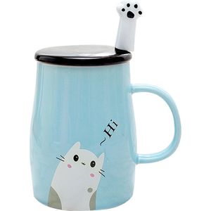 Angelice Home Leuke Kitty Mok Grappige Keramische Cofffee Mok Met Rvs Paw Lepel, Nieuwigheid Koffie Mok Voor Crazy Cat Liefhebbers