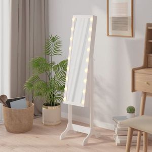 The Living Store Staande Spiegel - LED-verlichting - Wit - 34 x 37 x 146 cm - Kantelbaar