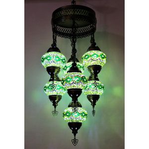7 globe glas groen Mozaïek Turkse hanglamp Oosterse kroonluchter